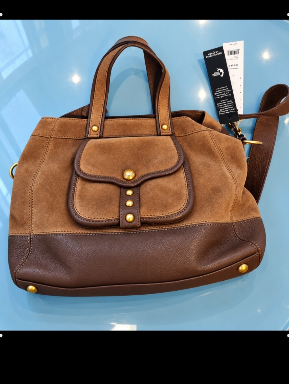 Aimee Kestenberg Tan Brown Suede Leather Shoulder Bag with Brass Accents - Picture 5 of 15